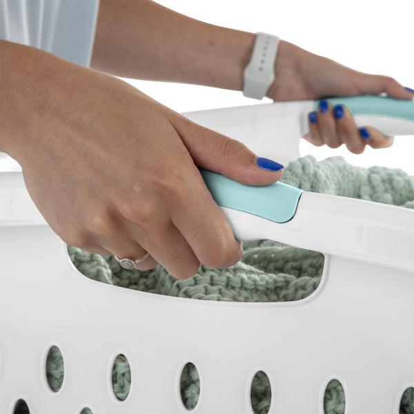 سلة غسيل بلاستيكية من ستيرلايت، سعة 2.7 بوشل، أبيض وكروم أزرق