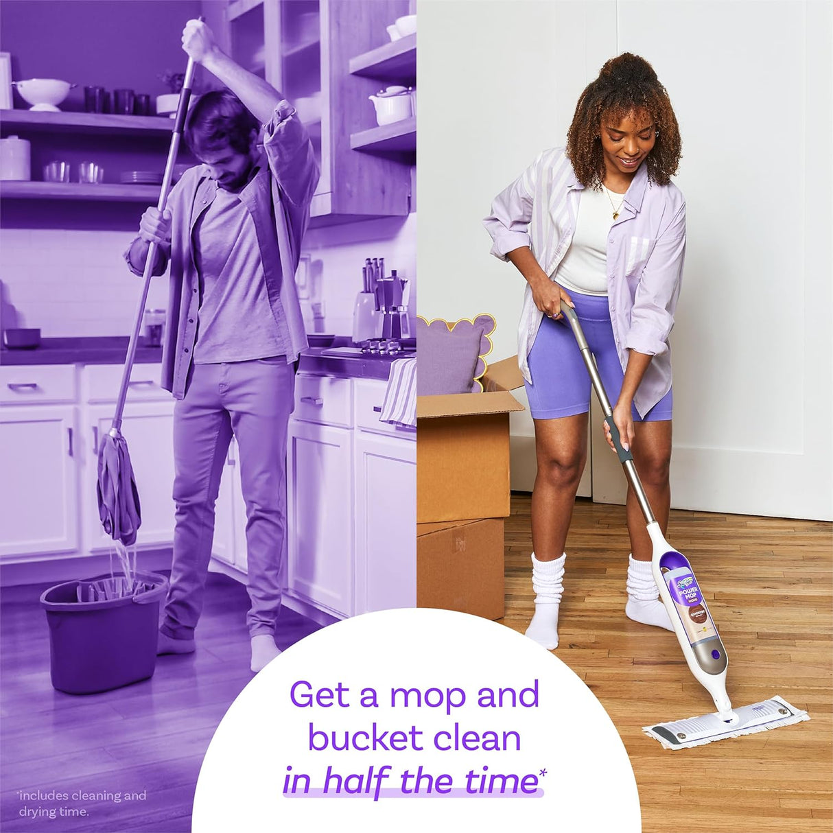 Swiffer Power Mop Quick Dry Hardwood Floor Cleaner Lemon Scent, 0.75L