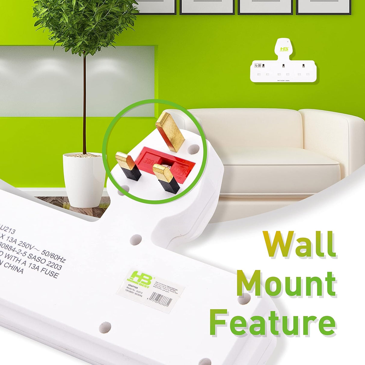 هوم بيست قابس كهربائي مدمج، 13 أمبير - ابيض-4