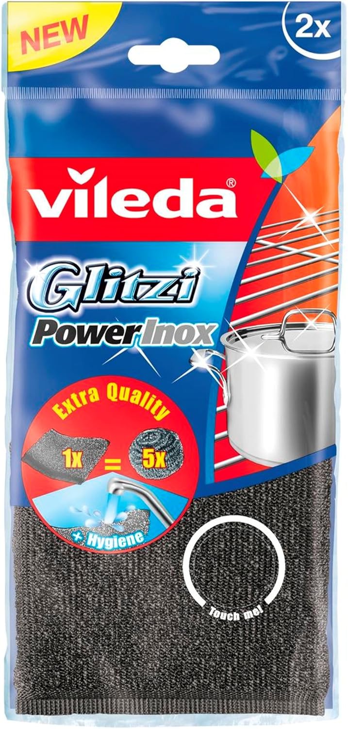 وسادة تنظيف معدنية من الفولاذ المقاوم للصدأ من GLITZI POWER، قطعتان فيليدا