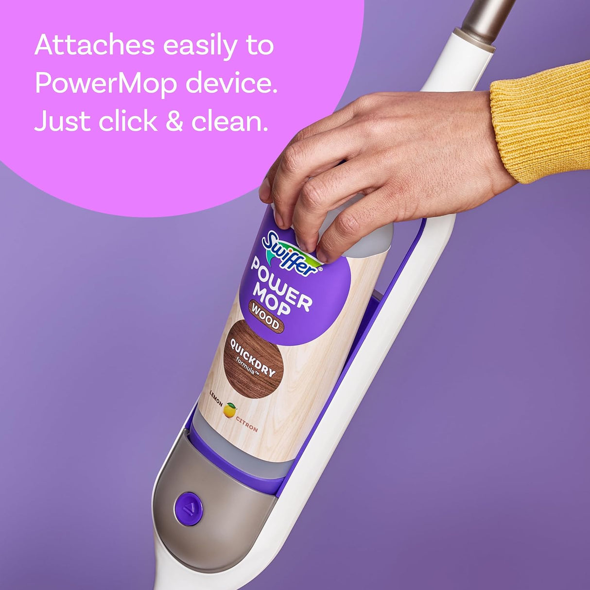 Swiffer Power Mop Quick Dry Hardwood Floor Cleaner Lemon Scent, 0.75L