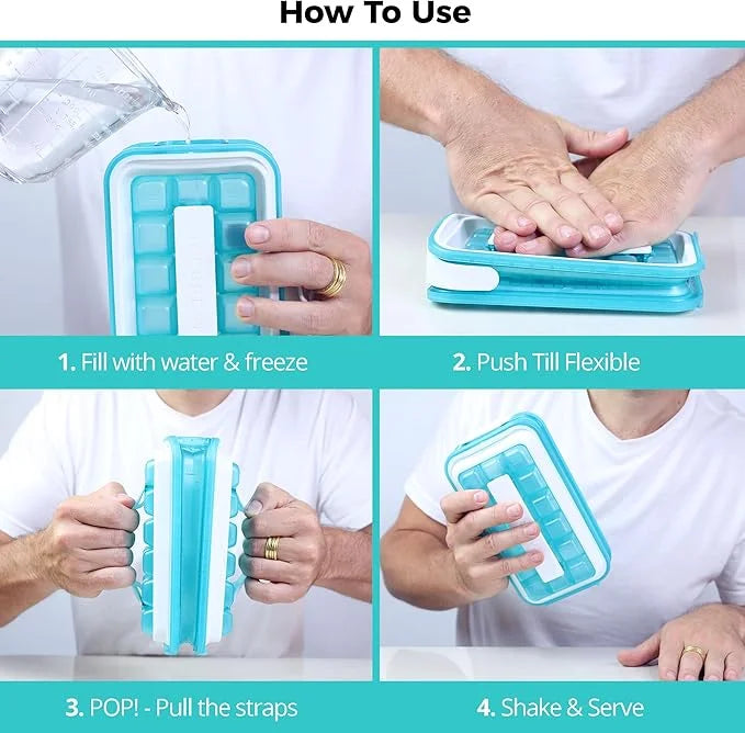 Ice Breaker Pop 4-in-1 Silicone Ice Cube Tray with Dispenser and Container - Transparent Blue (3 Pcs)