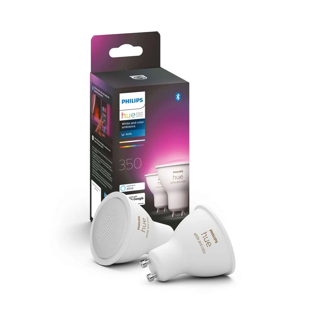 Philips Hue GU10 Bluetooth Color Bulb, 2 Pack, 6W - White