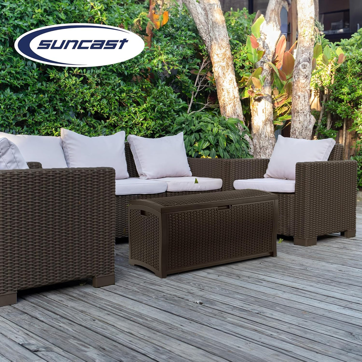 صندوق تخزين خارجي صن كاست من الراتنج، بني، 73 جالون