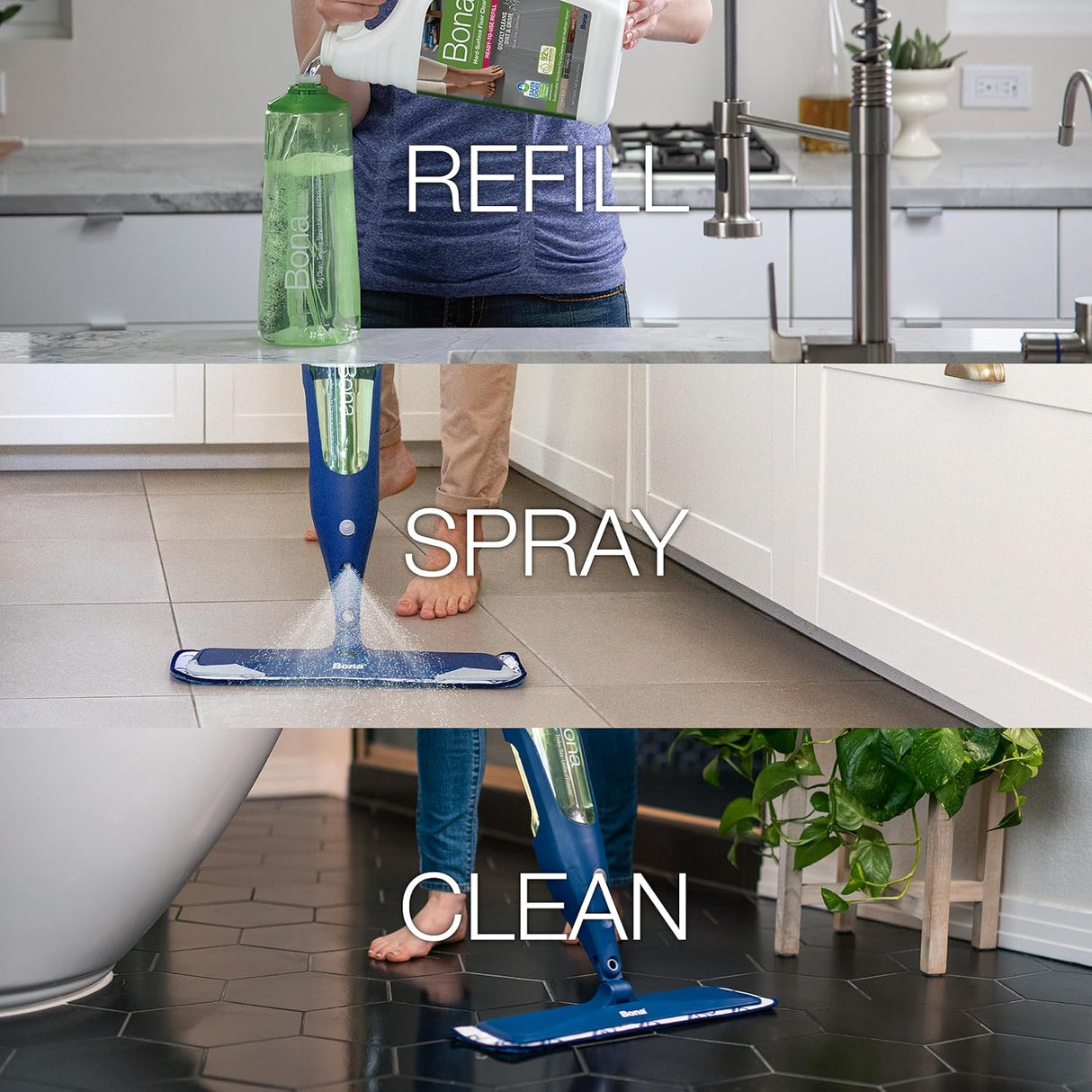 منظف الأرضيات بونا متعدد الأغراض لاسطح مختلفة بدون رائحة، لاعادة تعبئة ممسحات الرش وزجاجات الرش، 128 أونصة