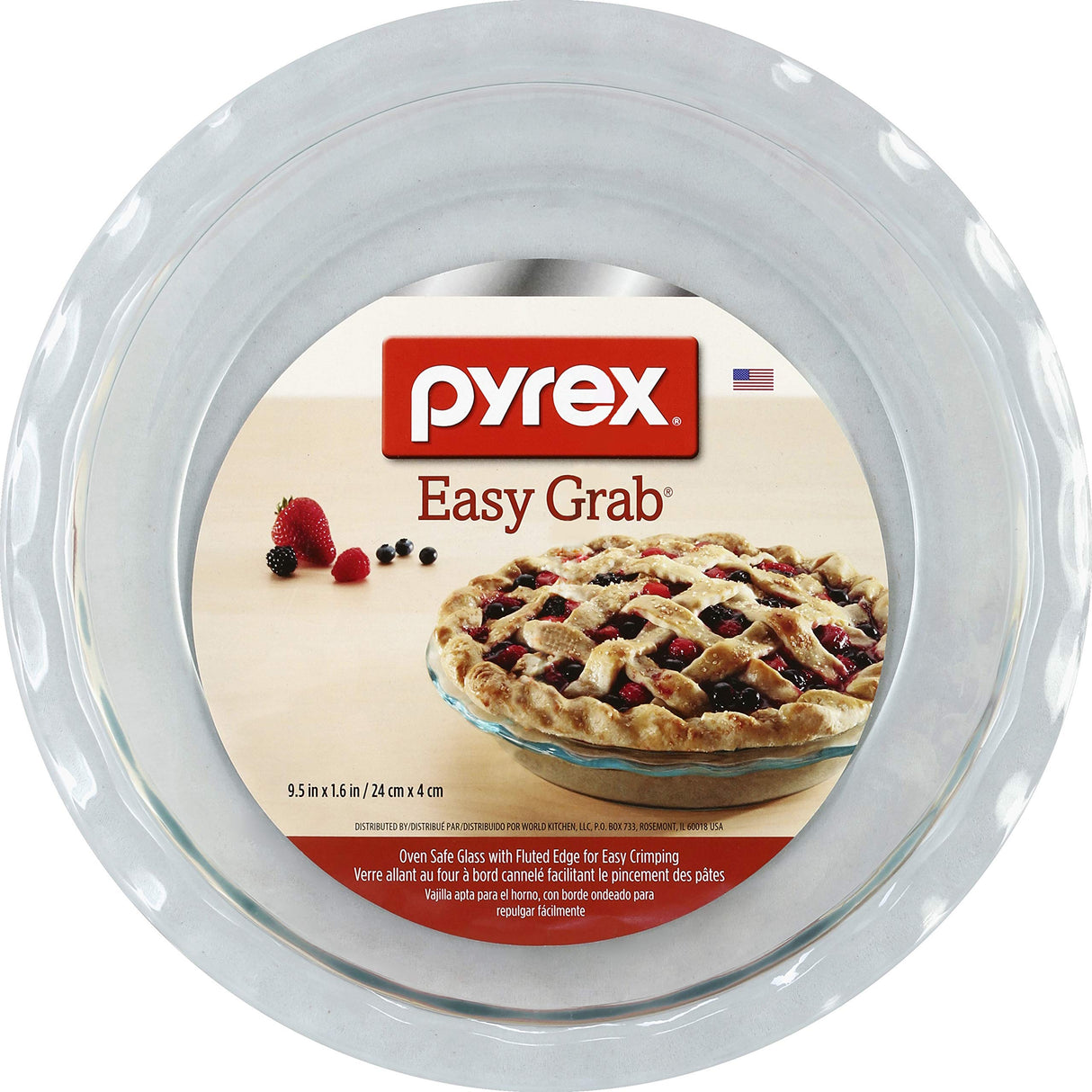 Pyrex Round Glass Pie Dish, 9.5", Clear