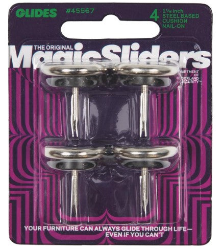 موانع انزلاق أثاث ماجيك سلايدر دائرية بقاعدة فولاذية مع مسامير، 1-1/16 بوصة - 4 قطع