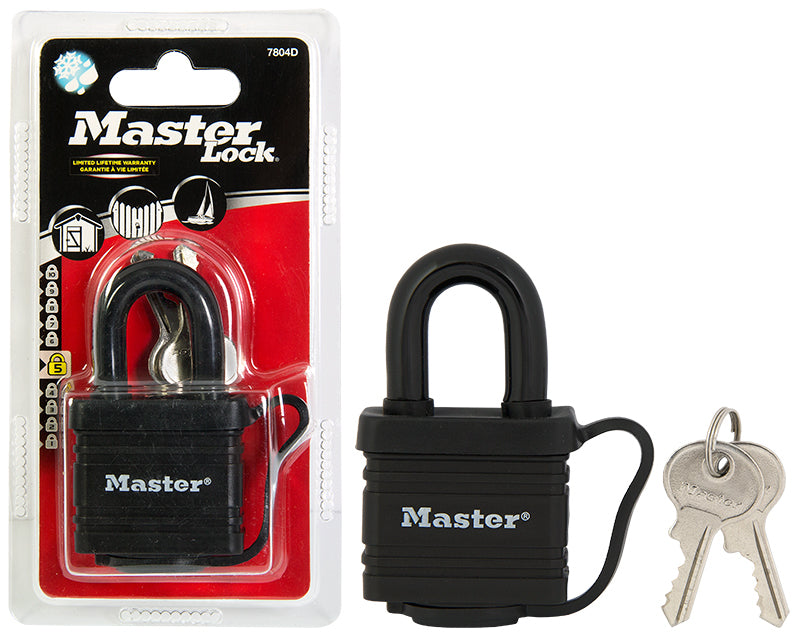 قفل ماستر لوك من الفولاذ المصفح بأربعة دبابيس مع مفتاح، 40 مم، أسود