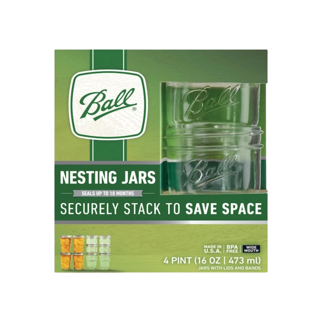 بالل مرطبانات تعليب/أدوات شرب متداخلة من ماسون مع أغطية ذات فوهة واسعة، عبوة - ٤ قطع