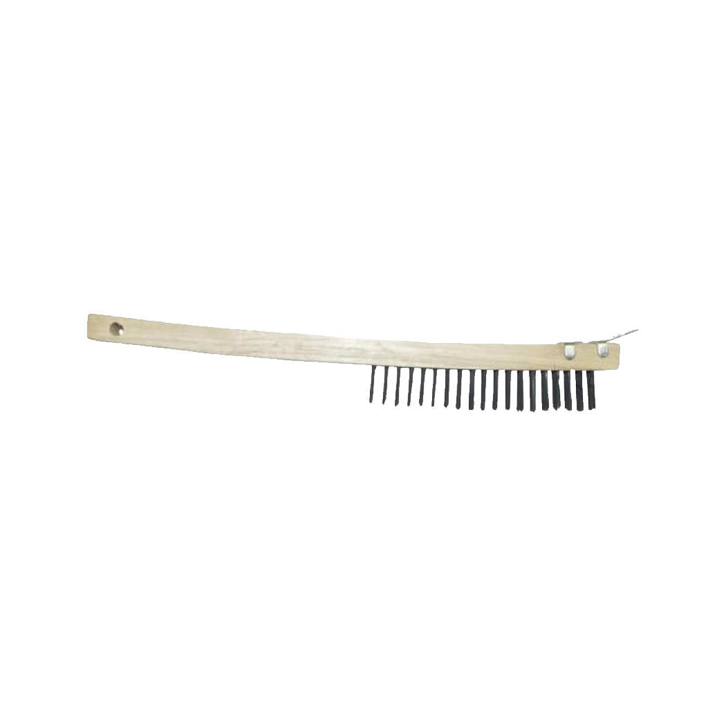 Ollway Tools Wire Brush Reinforced Steel with Long Curved Handle and Scraper - 1 Inch Black & Wooden