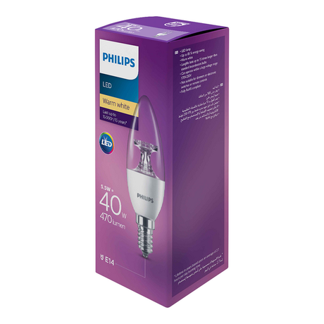 Philips Core Pro B35 LED Candle Bulb E14 Base, 5.5W, 2700K, 470 Lumens - Warm White