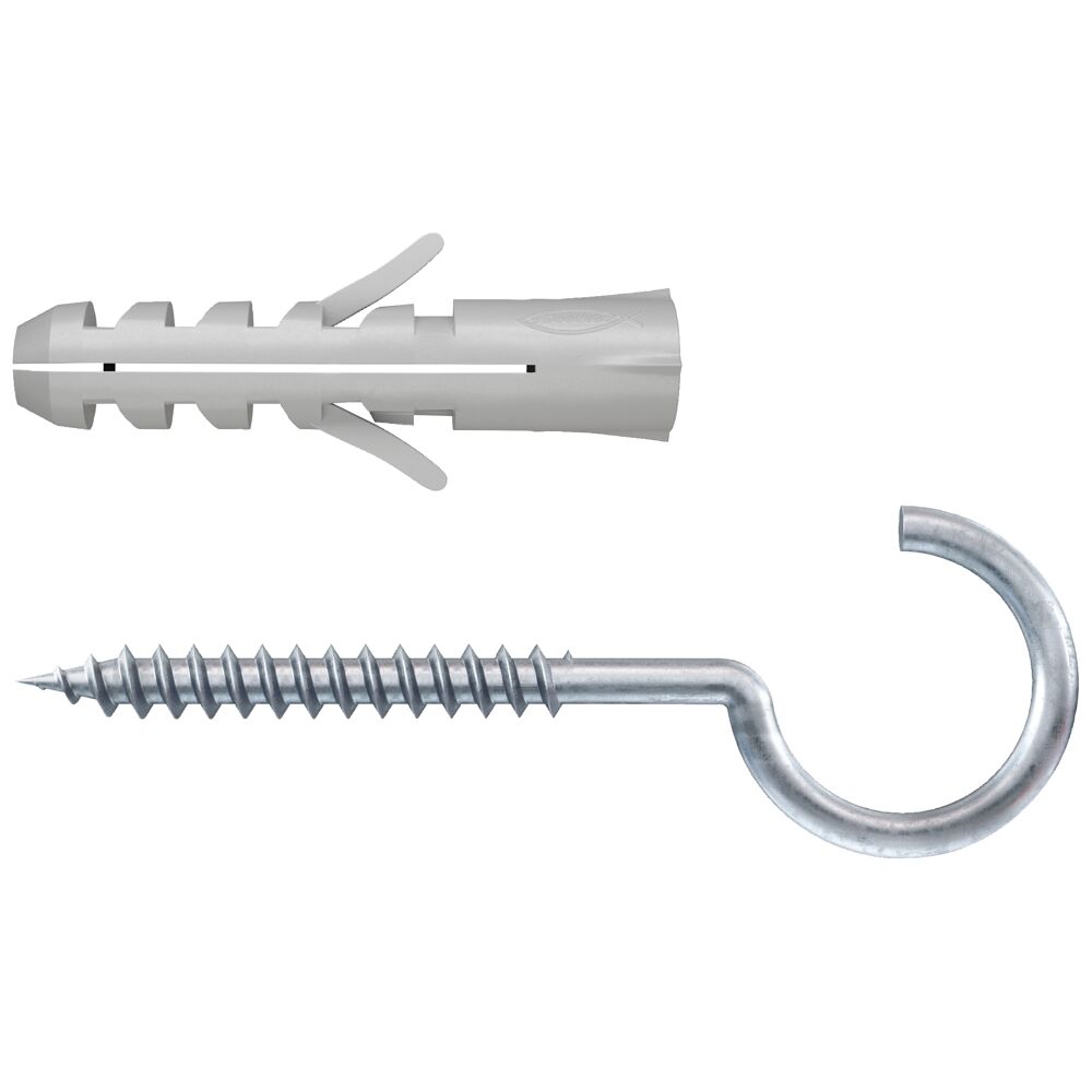 Fisher S6 Nylon Expansion Plug Set with Round Hook - Grey