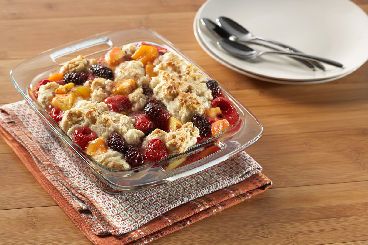 طقم أواني خبز زجاجية سهلة الامساك بغطاء أزرق من بايركس، 5 قطع