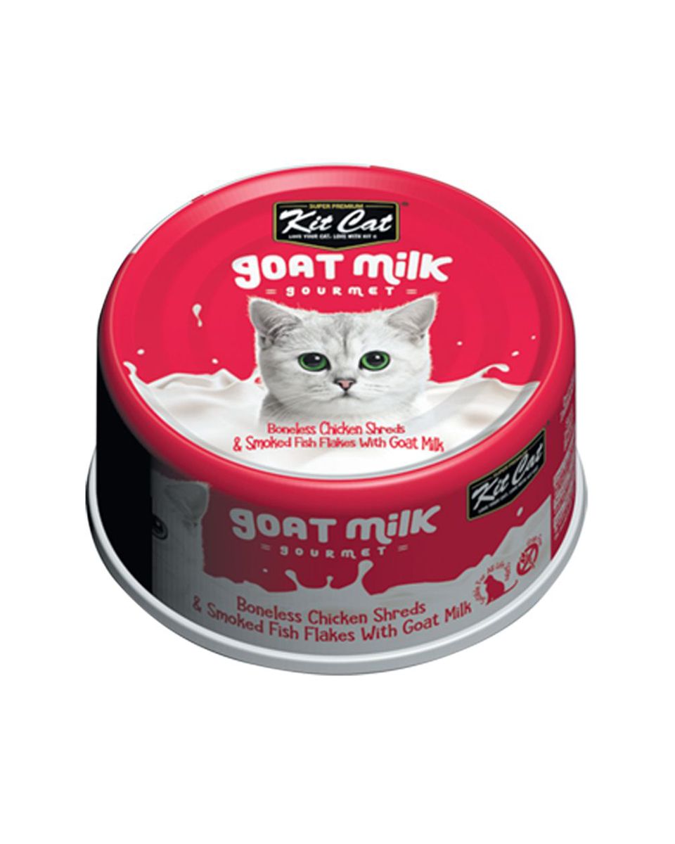 طعام للقطط كيت كات بطعم الدجاج منزوع العظم والسمك المدخن مع حليب الماعز - 70 جرام