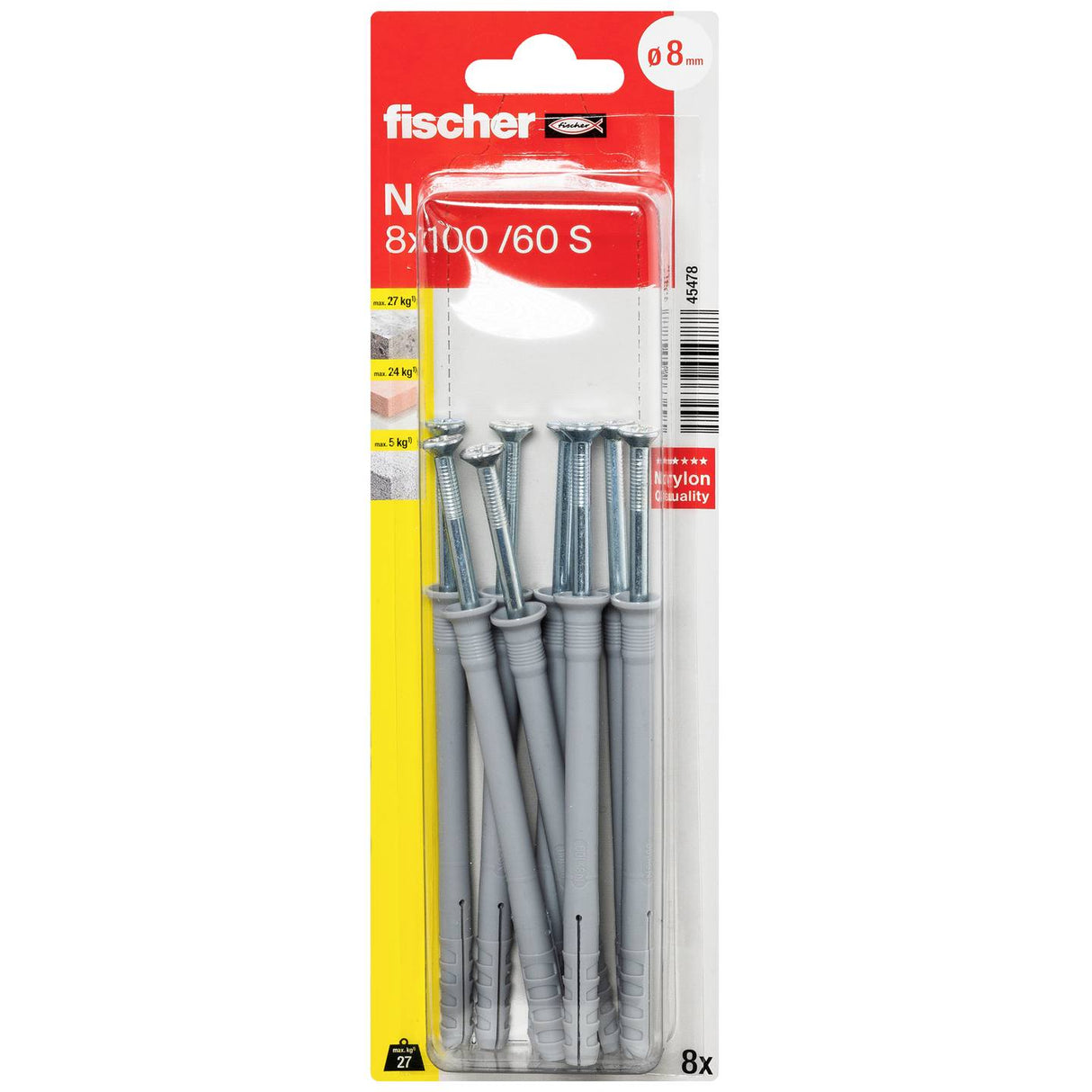 Fisher N Wall Plug Set with Countersunk Head Screws - Grey