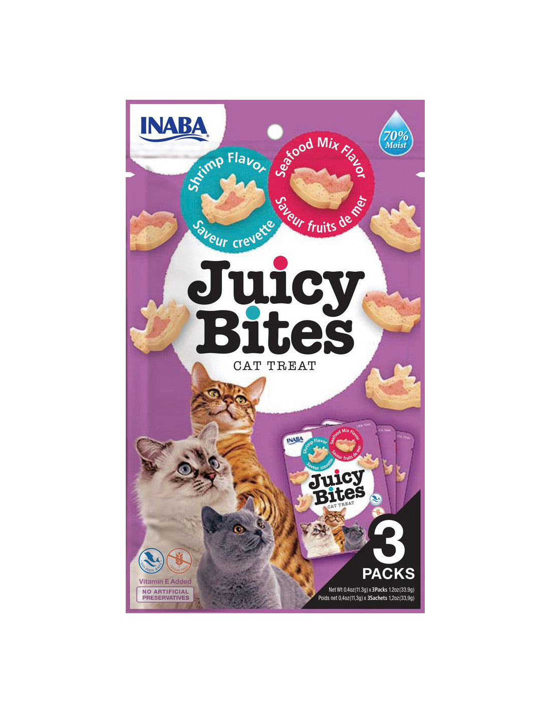 طعام للقطط إينابا جوسي بايتس بطعم الالروبيان والمأكولات البحرية 3 أكياس