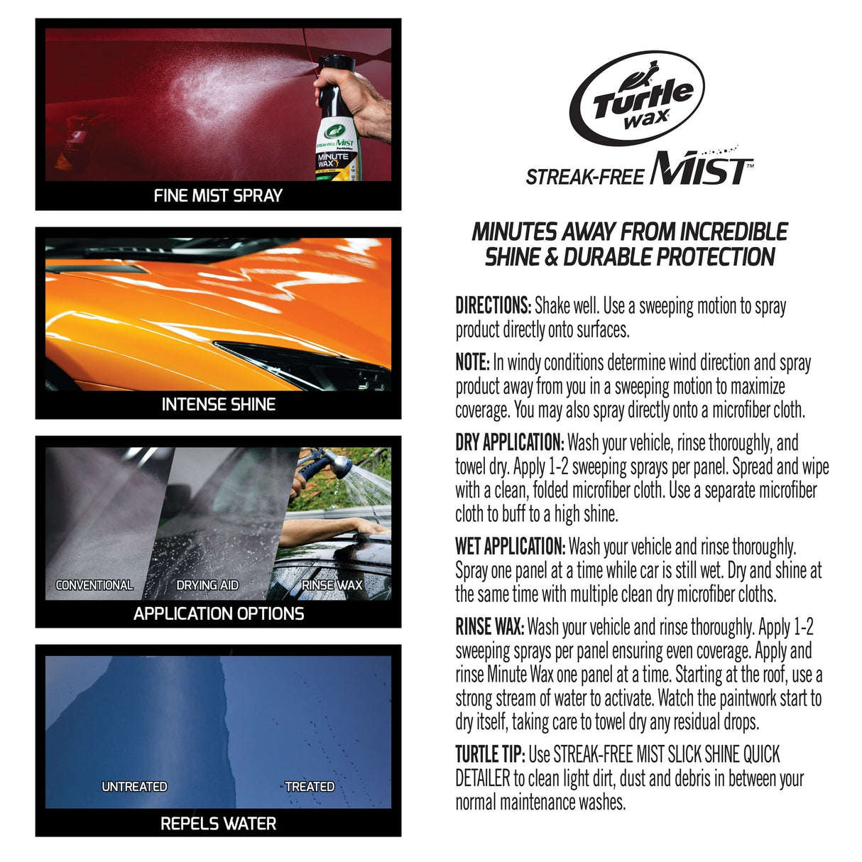 بخاخ مينيت واكس للسيارة جاف، رذاذ مبلل أو شطف من تيرتل واكس - 591 مل