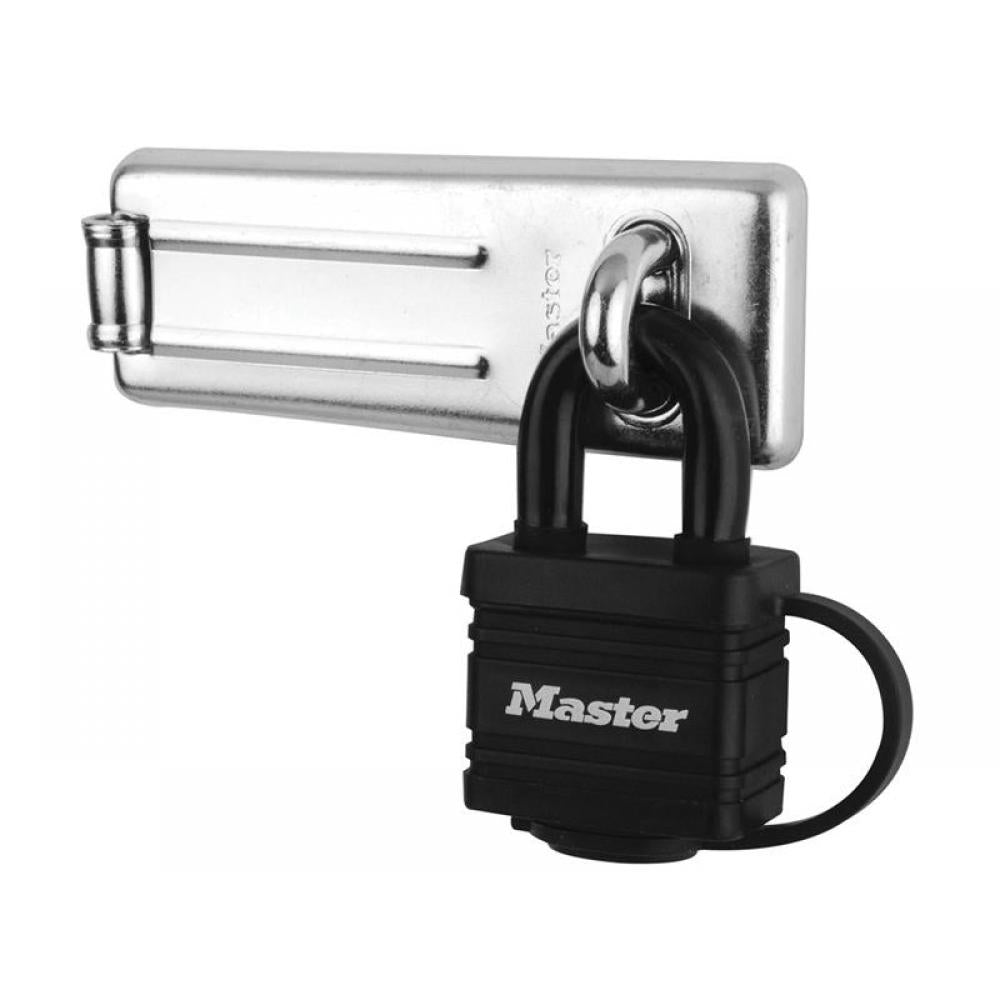 قفل ماستر لوك من الفولاذ المصفح بأربعة دبابيس مع مفتاح، 40 مم، أسود