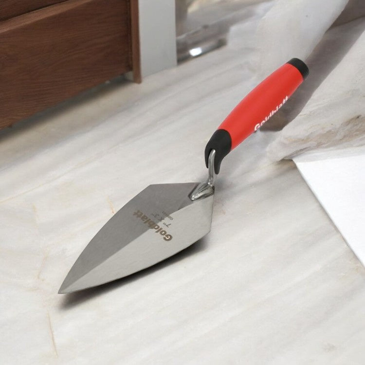 Goldblatt Carbon Steel Pointed Shovel with Plastic Handle, 7x3 Inch - Silver and Red