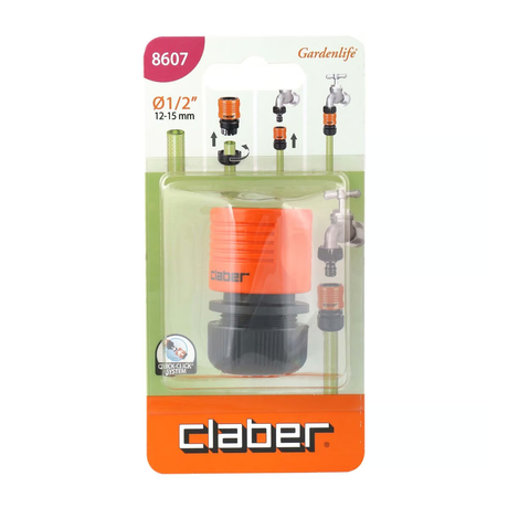 Claber Hose Connector, 1/2", Black and Orange - Model 8607