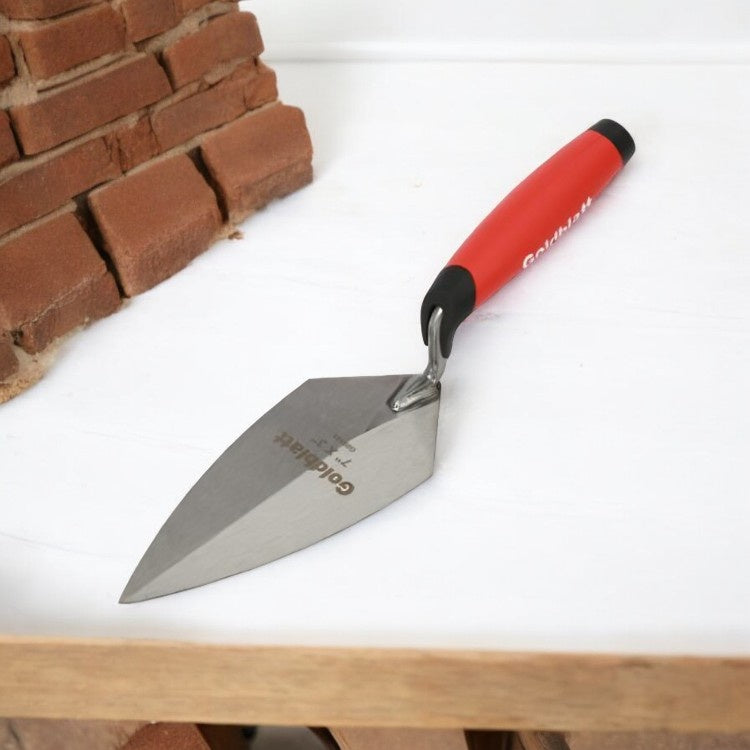 Goldblatt Carbon Steel Pointed Shovel with Plastic Handle, 7x3 Inch - Silver and Red