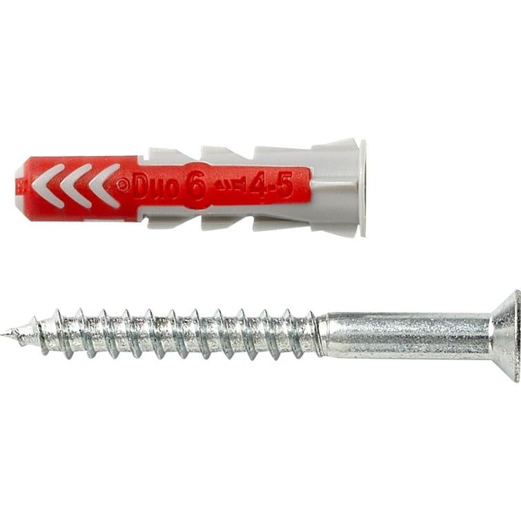Fisher Duo Power Arby Wall Plug Set with Countersunk Head Screws, 6x30mm - Red Grey