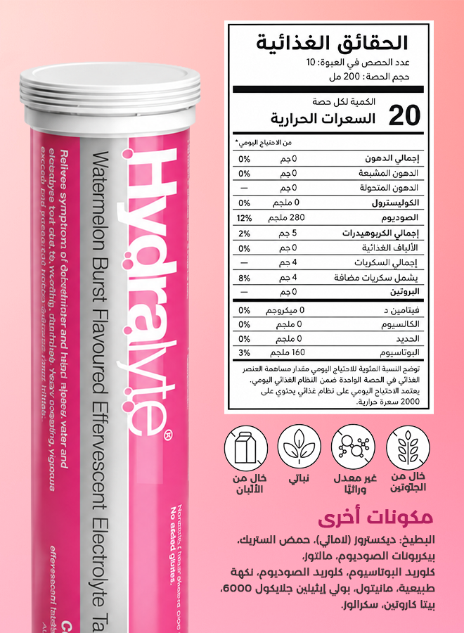 Hydralyte Electrolyte Effervescent Tablets – Watermelon Crush – 20 Tablets