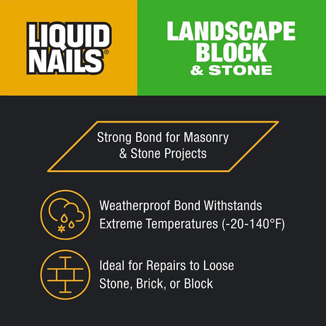 Liquid Nails Latex Based Adhesive, 10 oz, Compatible with Stone and Landscape Blocks, White