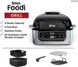 شواية كهربائية نينجا فودي 5 في 1 للاستخدام الداخلي مع قلاية هوائية 4 كوارت، 1760 واط، فضي - AG301-2