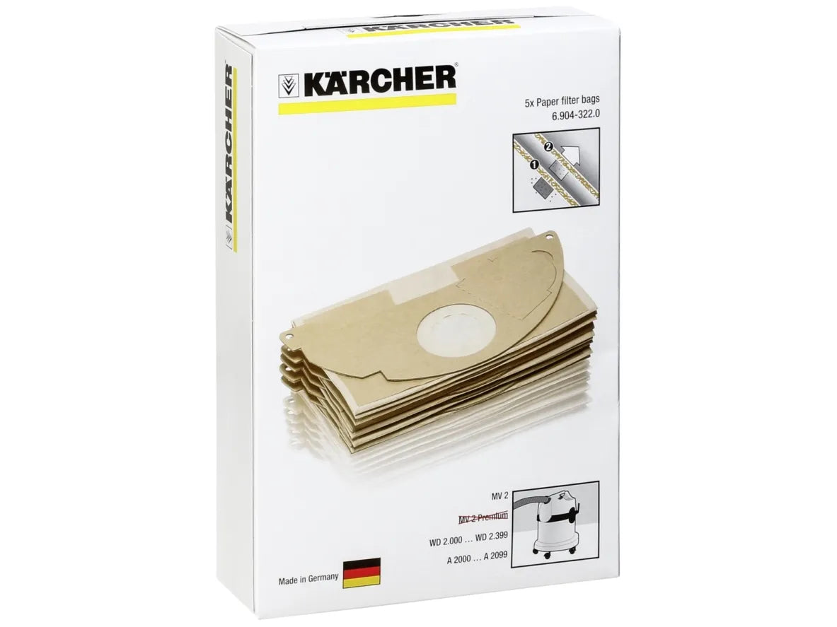 Karcher Paper Filter Bags, 5 Pieces, Beige - Model 38936