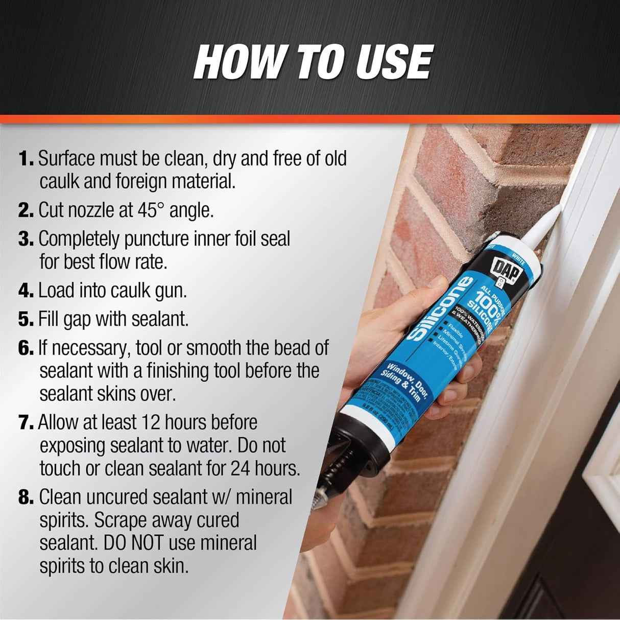 Dab Silicone Sealant, 9.8 oz, Compatible with Windows, Doors and Trim, Almond