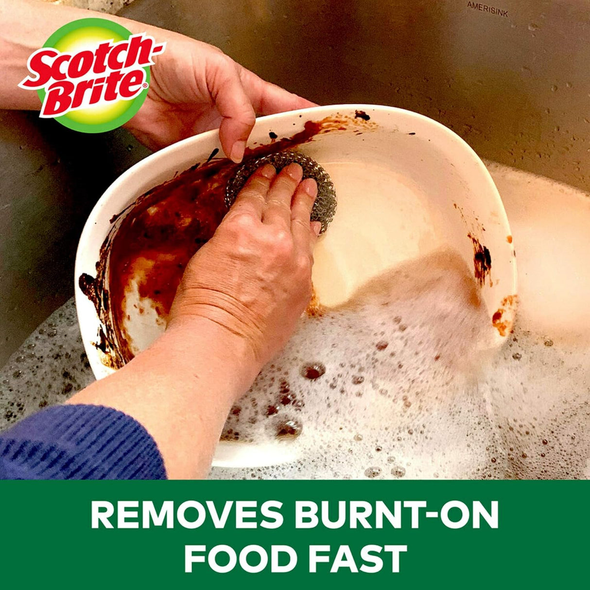 مجموعة اسفنجة سكوتش برايت فولاذية قطعتين - فضي-3