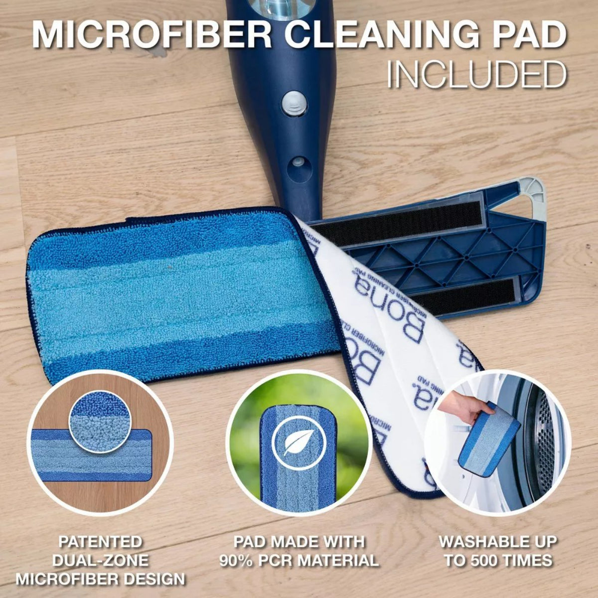 Bona Microfiber Cleaning Pads 4" X 15" 3 Pack Multicolor