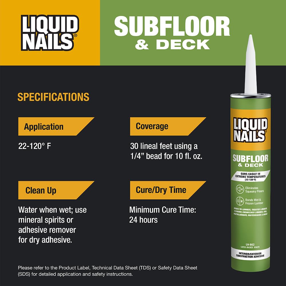 Liquid Nails Latex Based Adhesive, 28 oz, Floor and Surface Compatible, White