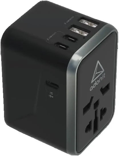 Adonit Universal Adapter 65W PD with 2 USB-A & 3 USB-C – Black