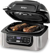 شواية كهربائية نينجا فودي 5 في 1 للاستخدام الداخلي مع قلاية هوائية 4 كوارت، 1760 واط، فضي - AG301