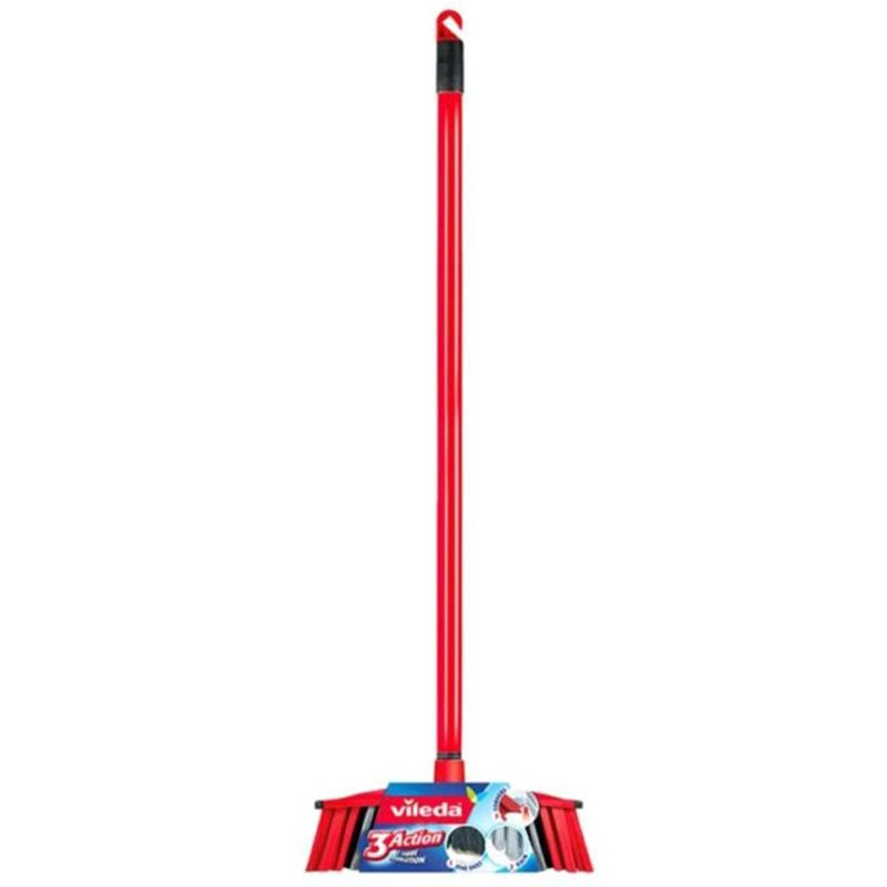 Vileda 3 Action Broom with Long Handle - Red