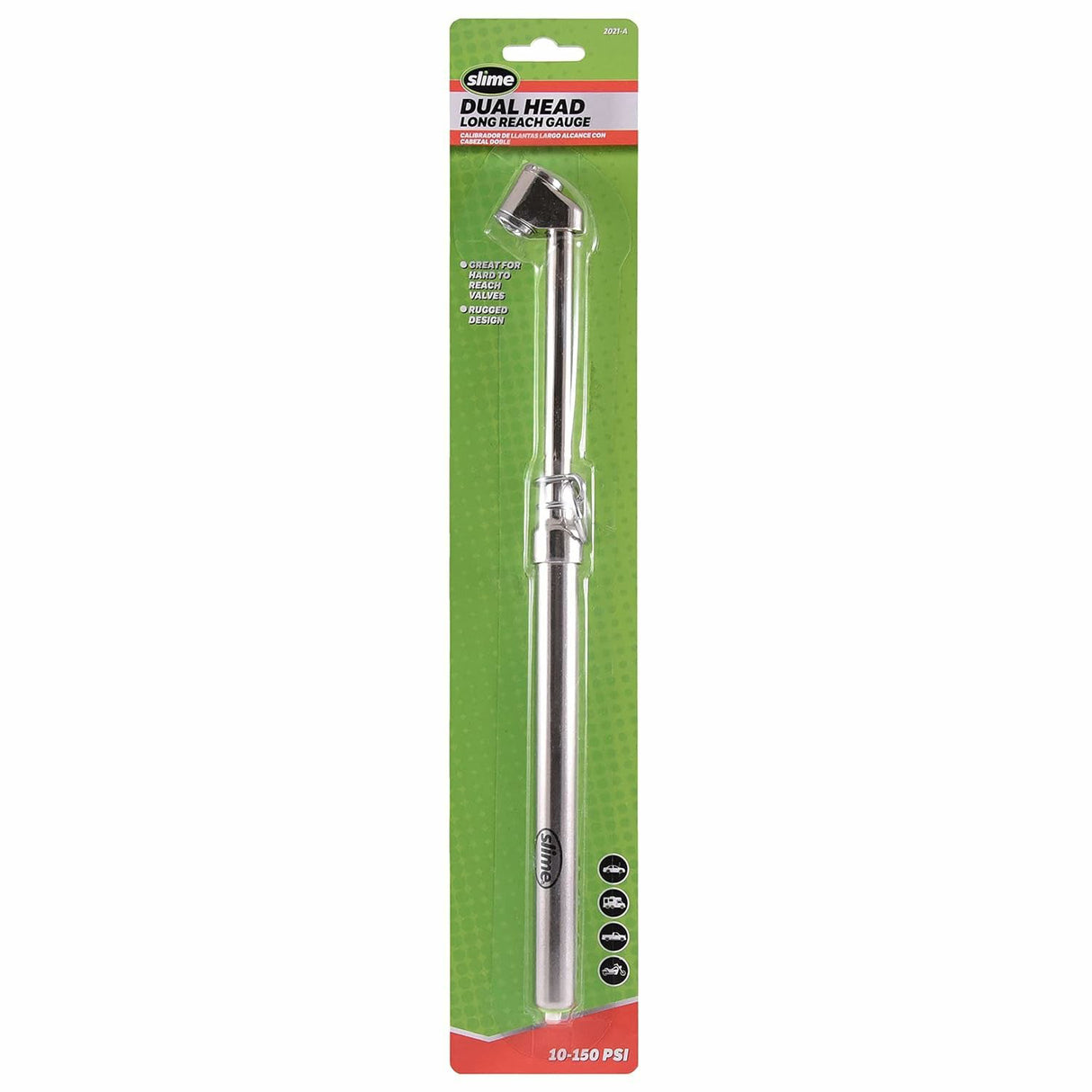 Slime Dual Head Tire Gauge, 10-150 PSI - Silver