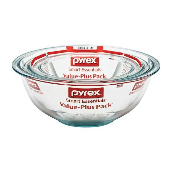 Pyrex Glass Mixing Bowl Set, 3 Pieces, Clear