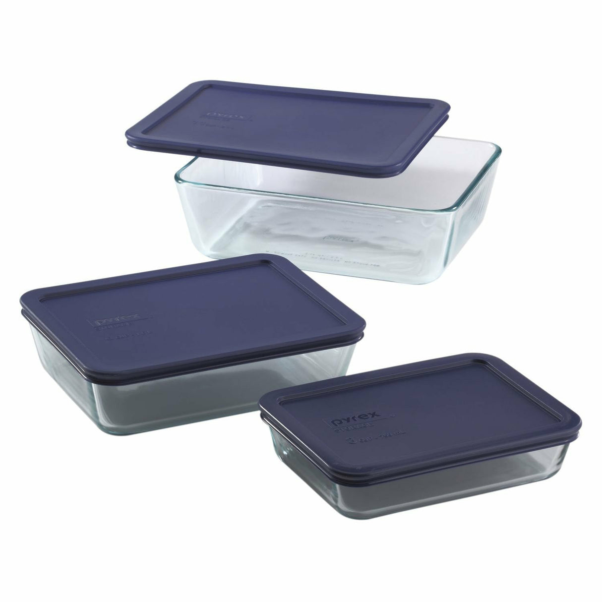 Pyrex Simply Store Rectangular Glass Food Storage Set with Lid, 6 Pieces, Clear