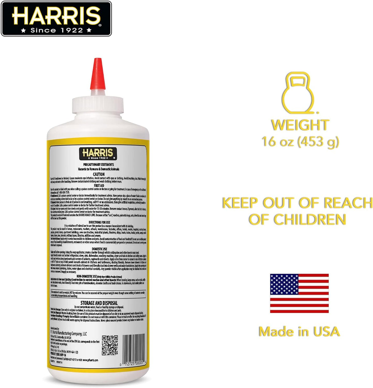 Harris Boric Acid Roach Powder with Insect Bait - 16 oz