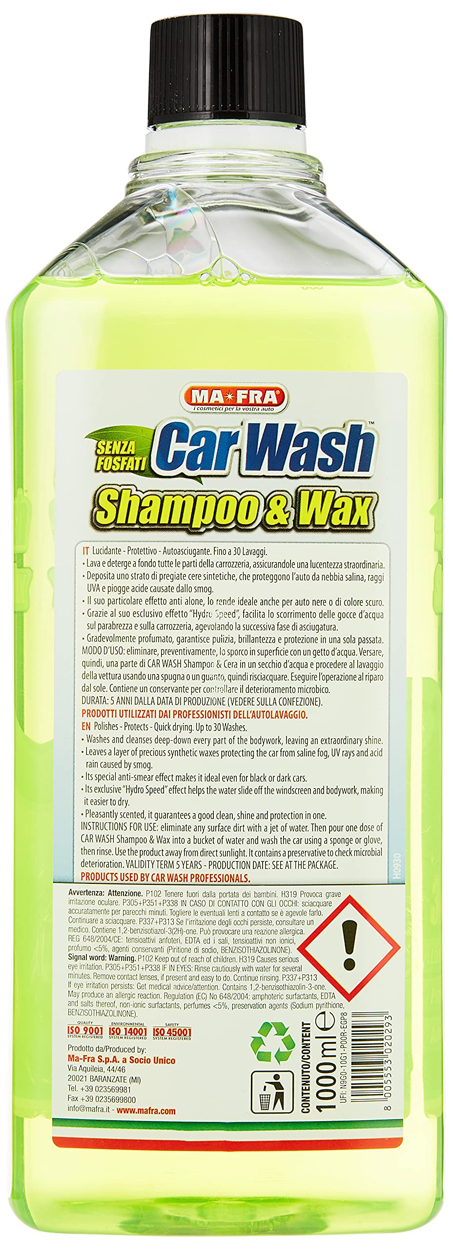 Mafra 3 Plus Car Wash &amp; Polish Shampoo &amp; Wax - 1L