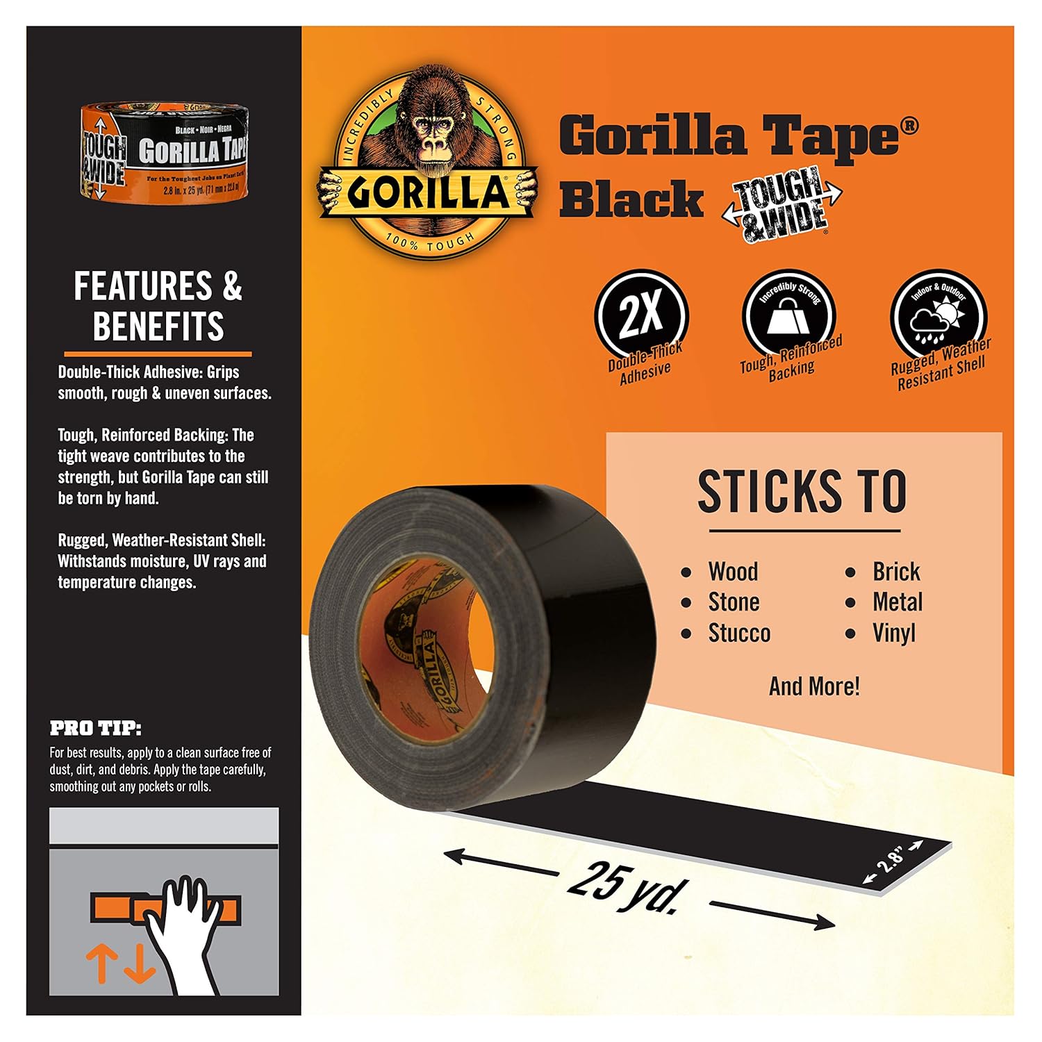Gorilla Strong Wide Tape Black 2.88