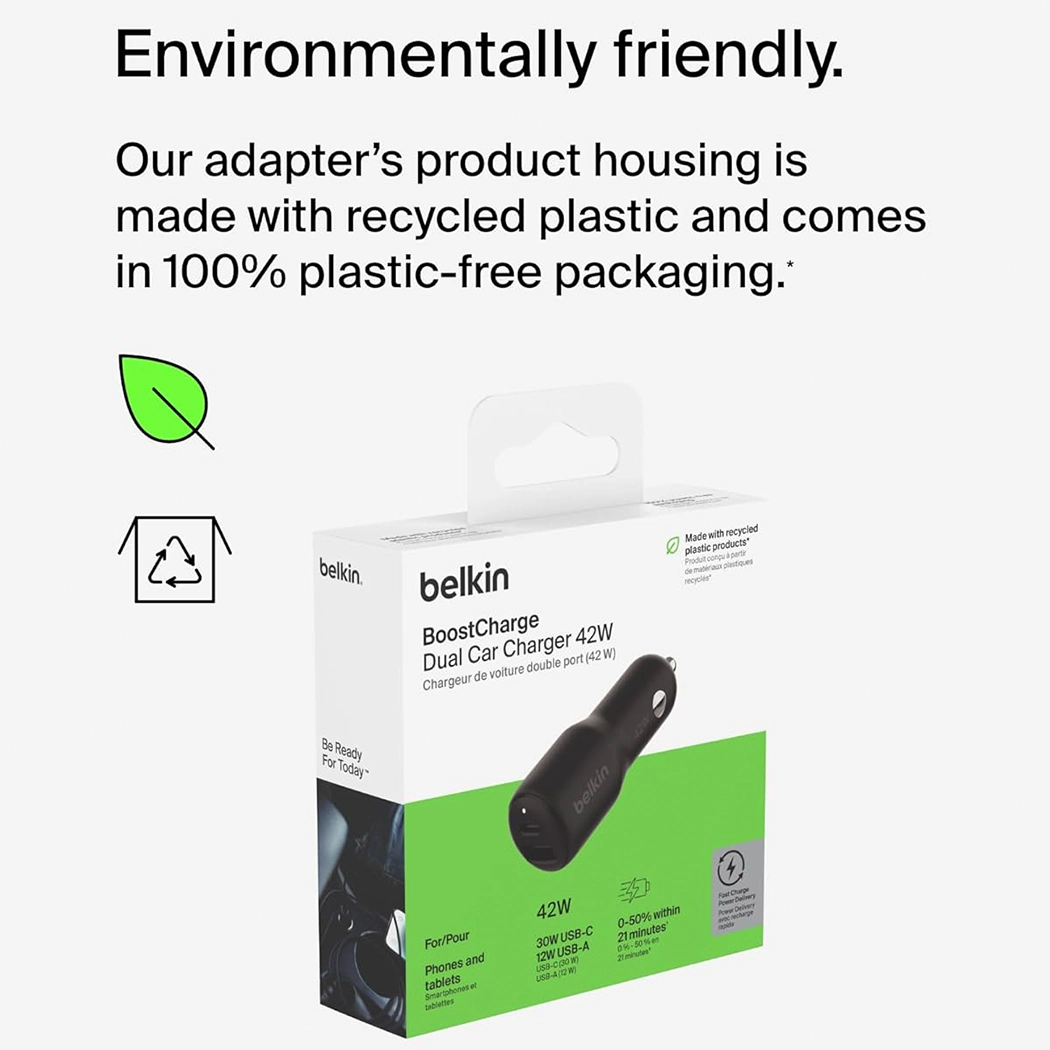 Belkin Car Charger with Dual USB Ports 42W – Black