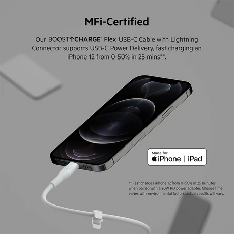 Belkin Lightning to USB-C Charging Cable - White 1 m