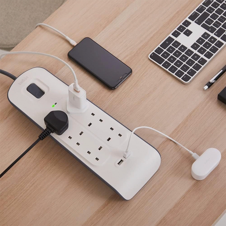 Belkin Surge Protector Power Strip with Dual Charging Ports and 6 AC Outlets, 2m, 12W – White
