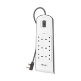 Belkin Surge Protector Power Strip with Dual Charging Ports and 6 AC Outlets, 2m, 12W – White