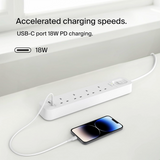 Belkin Surge Protector Power Strip with Charging Port and 4 AC Outlets, 2m, 18W – White