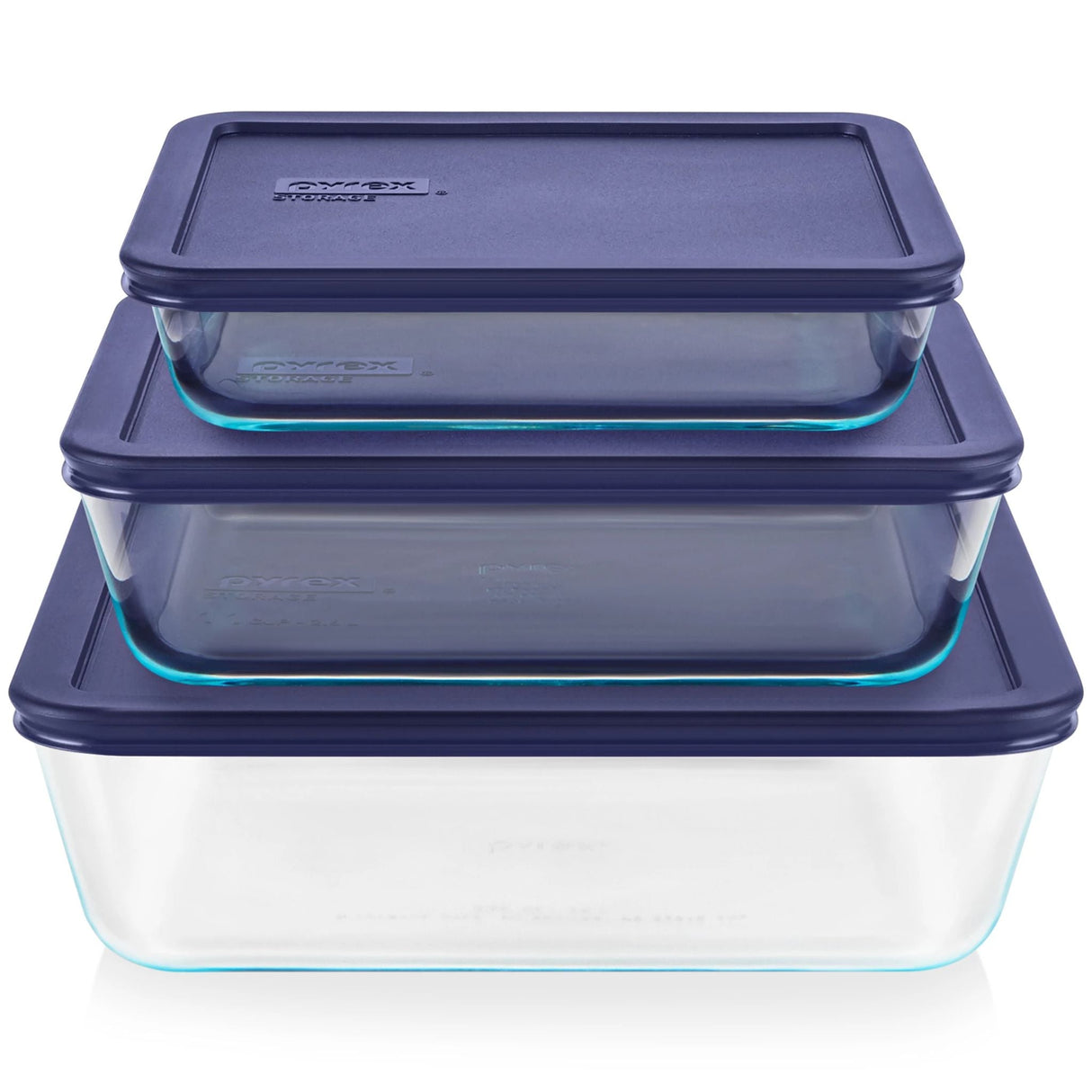 Pyrex Simply Store Rectangular Glass Food Storage Set with Lid, 6 Pieces, Clear