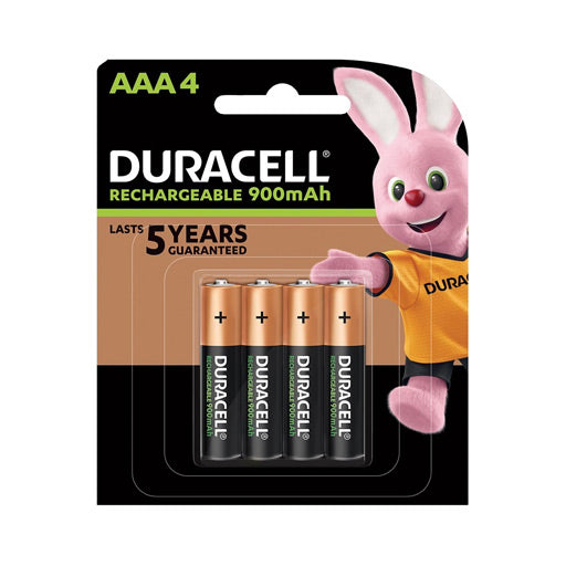 Duracell AAA Rechargeable Batteries, 900mAh, 4 Pack - Black